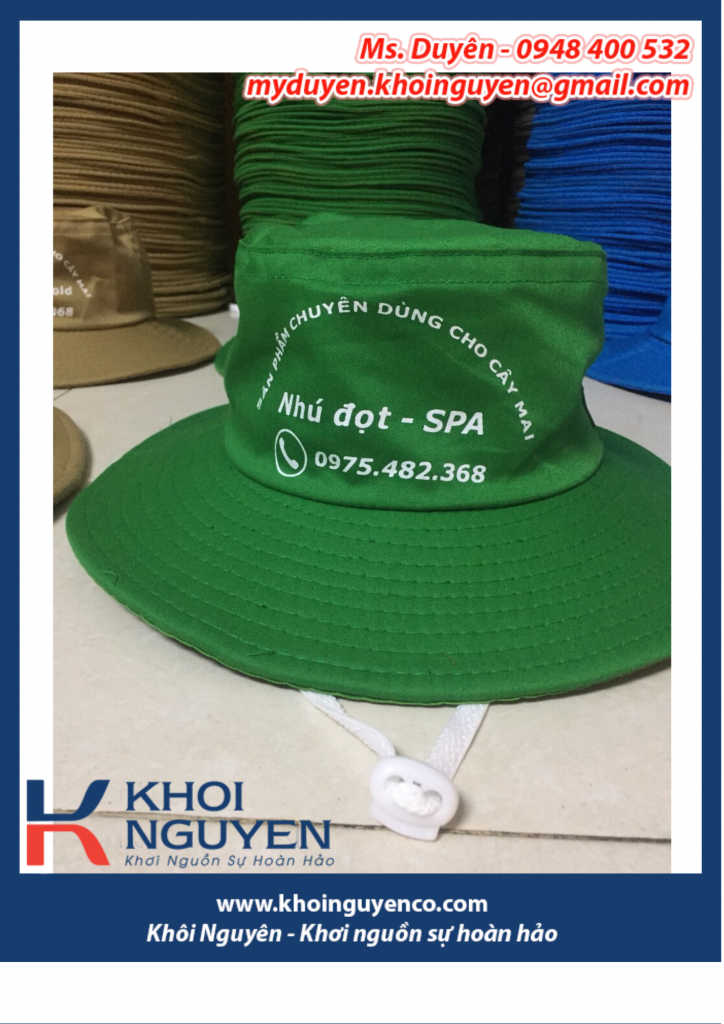 Xưởng thêu nón tai bèo giá rẻ. Cơ sở may nón tại Đồng Nai, Hồ Chí Minh. Đáp ứng đơn hàng nhanh, số lượng ít, giao hàng tận nơi. Ms. Duyên - 0948400532 - 0948400531